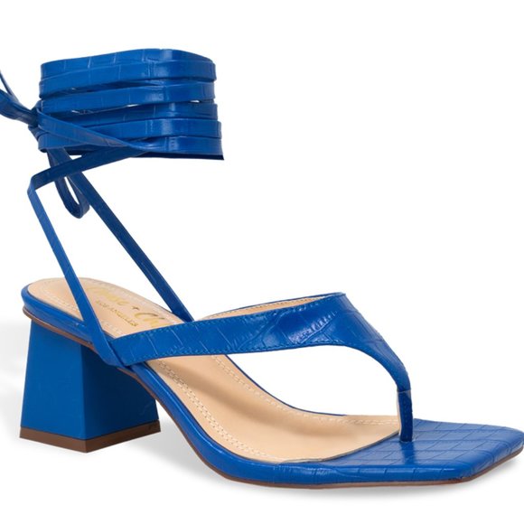 Women’s Square Open Toe Wrap Tie Block Heeled Sandals - Picture 2 of 4